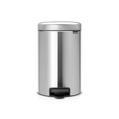 Image of Brabantia NewIcon Pedal Bin 12L (Matt Steel FPP) Soft Closure Rubbish Waste Bin, Removable Inner Bucket + Free Bags, Matt Fingerprint Proof