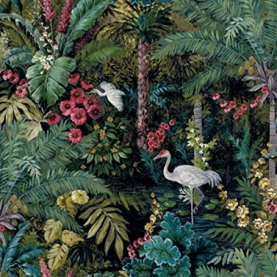 Image of Holden Decor Outside in Jungle Paradise Black Wallpaper 13181 Cranes Tropical
