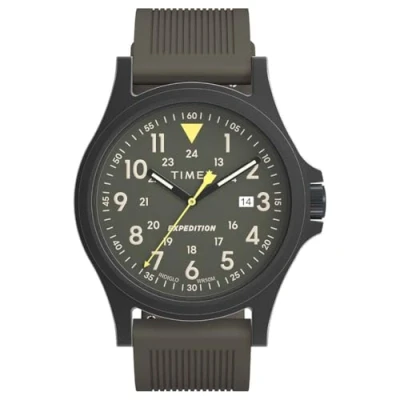 Image of Timex Men&#039;s Expedition Acadia 40mm Watch, Gunmetal Silicone Strap Green Dial Black Case