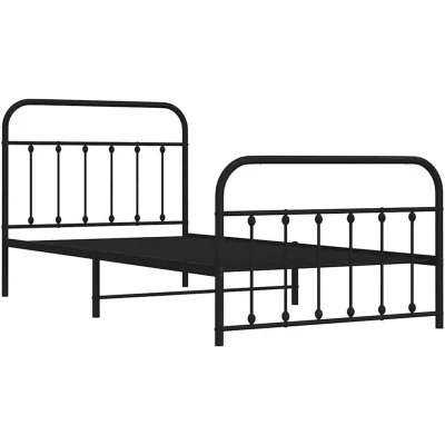 Image of vidaXL Metal Bed Frame without Mattress with Footboard Black 100x200cm