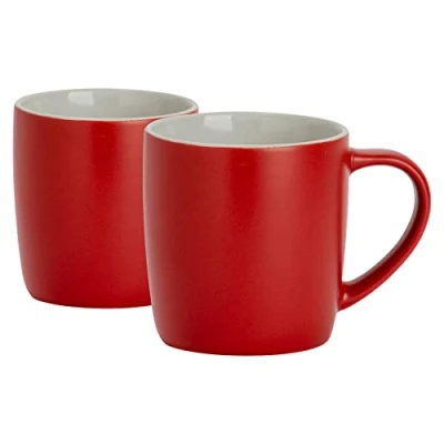 Image of 2x Red 350ml Matt Coloured Coffee Mugs By Argon Tableware