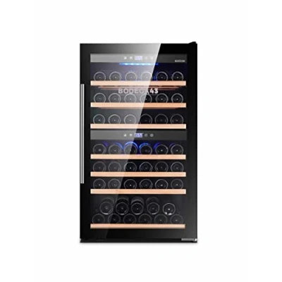 Image of BODEGA43 64 Freestanding wine Cooler Dual zone cooler, 5 20 ºC, 195 litres, bottles, 7 shelves, full glass door with UV filter, low noise (41 dB) and very little vibration, black