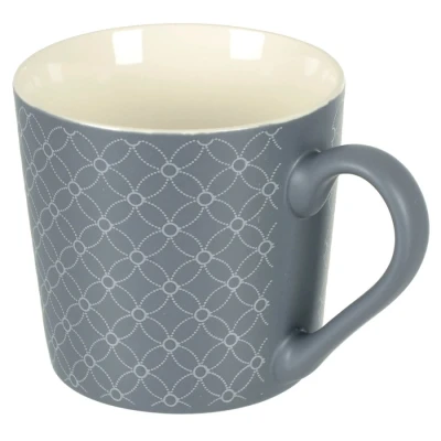 Image of Hodge and Set Of 4 Grey Stoneware Coffee Mugs Tea Cups Circles Diamonds Pattern 400ml Large
