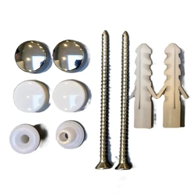 Image of TC WC Toilet Pan Bidet Fixing Kit with Screws Rawl Plugs Washers &amp; Chrome White Cover Caps