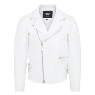 Image of Infinity Leather Mens Cowhide Brando Biker Jacket Garland White Size Large
