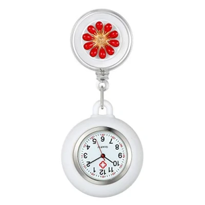Image of Avaner Retractable Nurse Watches Clip on Hanging Fob Cute Flower Pattern Lapel for Nurses Doctors with Silicone Cover