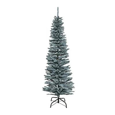 Image of SHATCHI 4Ft 8ft Artificial Flocked Slim Christmas Pencil Tree Holiday Home Decorations with Pointed Tips and Metal Stand, Frosty Green,