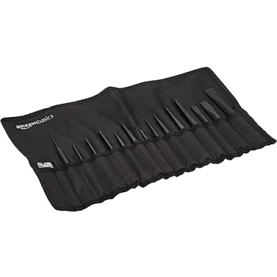 Image of Amazon Basics 16 Piece Sturdy Chrome Vanadium Steel Punch and Chisel Set with Storage Pouch