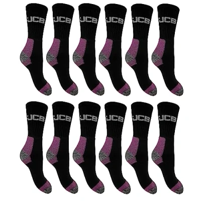 Image of JCB Ladies Workwear Apparel Socks Black &amp; Purple 3 Pack UK 4 8 EUR 37 43 Work Boot (12 Pair Pack)