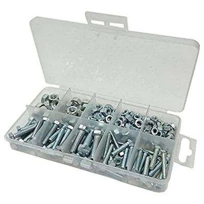 Image of Merriway BH06570 (76 Pcs) Assortment of BZP Hex Head Bolts &amp; Nuts in a 10 Compartment Carry Case Pack 76 Pieces