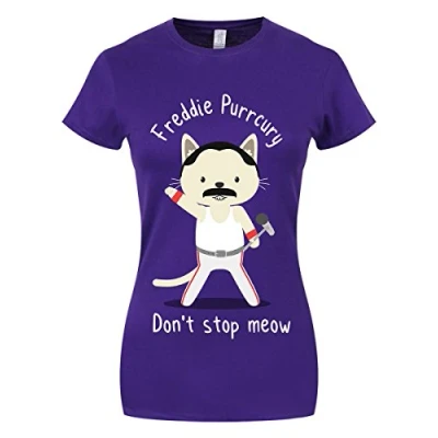Image of Grindstore Women&#039;s Freddie Purrcury T Shirt Purple