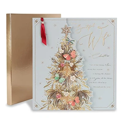 Image of Clintons: Wife Decorative Xmas Tree, Christmas Boxed Card for Wife, Luxury Card, Luxury, Multi Colour, 351 x 317 15 mm, 1182000