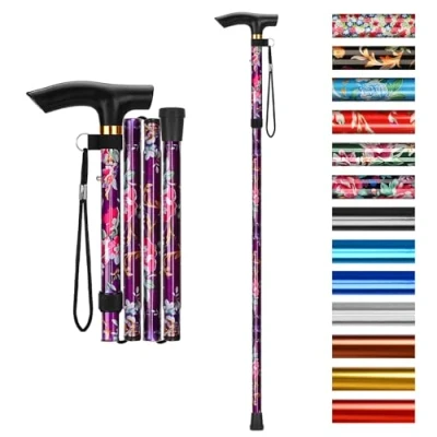 Image of supregear Walking Stick Adjustable Folding Sticks for Women and Men Lightweight Portable Collapsible Balancing Aid Travel Cane Ladies Elderly Adults