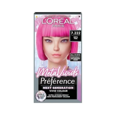 Image of L&#039;Oreal Paris Preference Meta Vivids, Semi Permanent Hair Colour, 2 in 1 Bleach &amp; Colour Kit, Pink 7.222