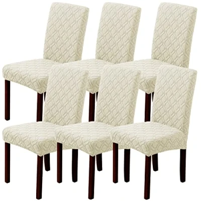 Image of LANSHENG Dining Chair Covers, Stretch Covers for Chairs 6, Removable Washable Seat Slipcovers Room, Kitchen (Set of Beige)