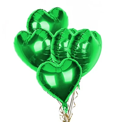 Image of Pack of 5 Green Heart Balloons, 18 Inches Shape Foil Balloons Helium for Valentines Engagement Bridal Shower Graduation Baby Wedding Anniversary Birthday Party Decorations