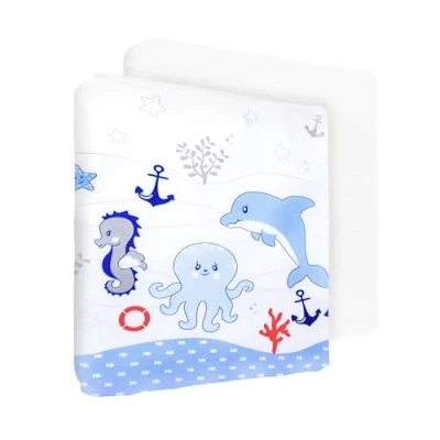 Image of 100% Cotton Fitted Sheet with Waterproof Mattress Protector to fit 100x50 cm Mini Cot (Ocean Blue)