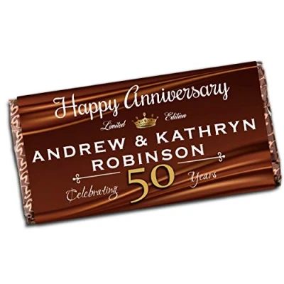 Image of Personalised Wedding Anniversary Milk Chocolate Bar 1st 2nd 3rd 4th 10th 15th 20th 25th 30th 40th 50th Any Year Gift N140
