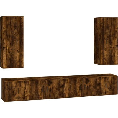 Image of vidaXL 6 Piece TV Cabinet Set Smoked Oak Engineered Wood