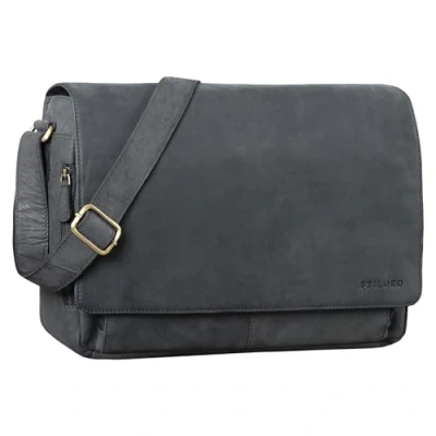 Image of STILORD &#039;Tom&#039; Vintage Leather Messenger Bag for 15 Inch Laptop Shoulder Office Work Large Genuine Business Satchel A4, Colour:Anthracite