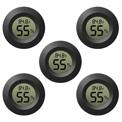 Image of EEEKit Hygrometer Thermometer Digital LCD Monitor Indoor Outdoor Humidity Meter Gauge for Humidifiers Dehumidifiers Greenhouse Basement Babyroom, Black Round, Measure in Fahrenheit/Celsius, 5 Pack