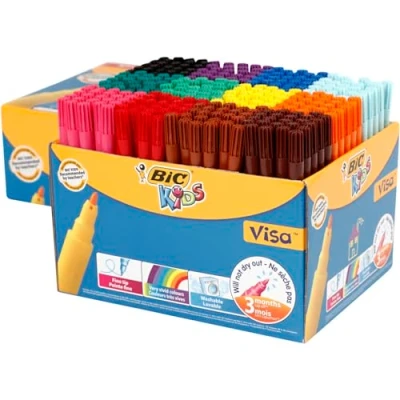 Image of BIC Kids Visa Felt Tip Pens, Fine Tip, Very Vivid Colouring Washable Markers, Back to School Supplies, 288 Pack