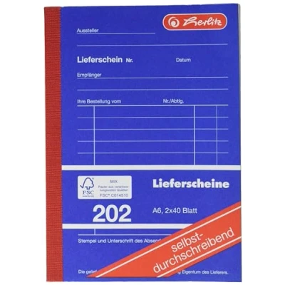 Image of Herlitz Delivery Note Book 202, Self Copying, A6, 2 x 40 Sheets