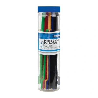 Image of STATUS 100 Mixed Cable Ties 100mm &amp; 200mm Zip Organizer Red, Yellow, Blue Black SMIXCT100PKX12