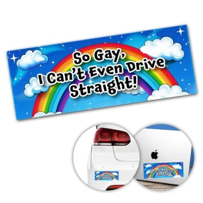 Image of So Gay I Can&#039;t Even Drive Straight Bumper Sticker Novelty Fun Car Large LGBT LGBTQIA Vinyl Decal Van Camper