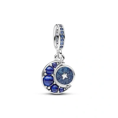 Image of Pandora Moments Spinning moon sterling silver dangle with sparkling blue enamel, stellar crystal and shimmering enamel