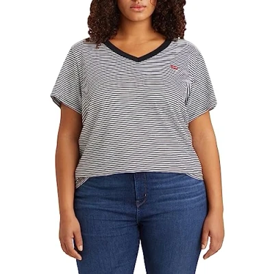 Image of Levi&#039;s Women&#039;s Plus Size V Neck Tee T Shirt, Raita Stripe Caviar, 3XL