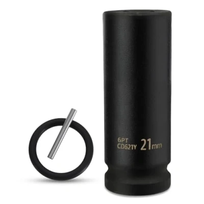 Image of 21mm Metric Deep Scaffolders, Scaffolding Impact Socket 1/2&quot; Drive with Retaining Pin + O Ring, 53mm Depth Ideal for Long Bolts and Clamps, Heavy Duty CR V Steel