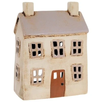 Image of Village Pottery Charming Ceramic Beige House Tealight Candle Holder Ornament