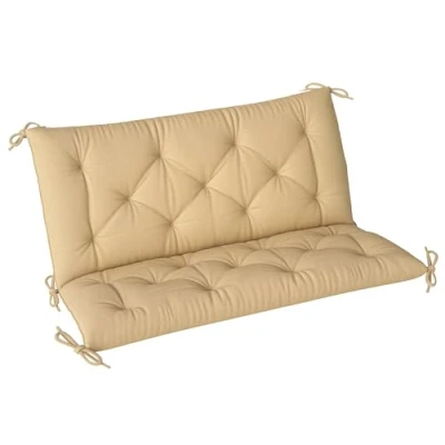 Image of Outsunny 2 Seater Bench Pad, Garden Chair Cushion with Back and Ties for Indoor Outdoor Use, 98 x 100 cm, Khaki