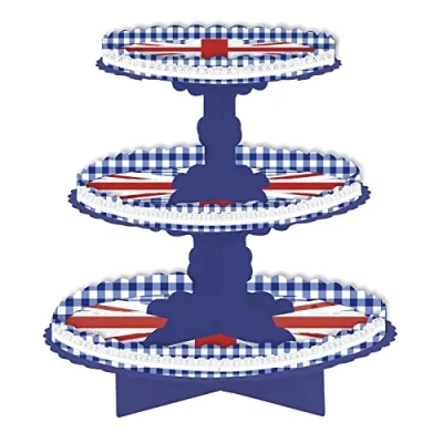Image of Union Jack Cupcake Stand 3 Tier Cup Cake Tiered Decorative British Flag Dessert King Charles Coronation Party
