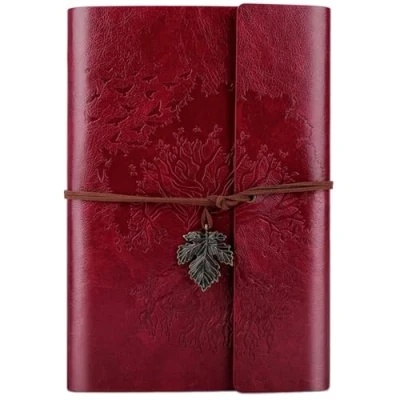 Image of OMEYA PU Leather Journal Notebook, Blank Pages Refillable Vintage Sketchbook Travel Notebook Diary Gift for Girls Boys Women Men 23.3 x 16 cm Red