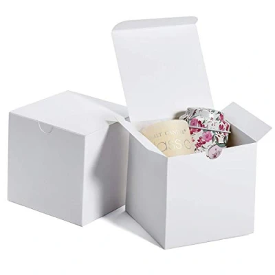 Image of HOUSE DAY Gift Boxes 10x10x10cm White Paper with Lids for Gifts Crafting Cupcake Cardboard Bridesmaid Proposal Wedding Favor Ornaments，50Pcs
