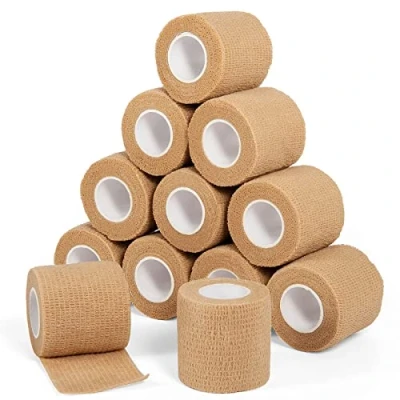 Image of Cohesive Bandage Wrap 2&quot; x 5 Yards, Self Adherent Vet 5CM 4.5M Adhesive Tape for Wrist &amp; Ankle Sprain Swelling Breathable Elastic Pet Grip Cover Skin Color (12 Roll)