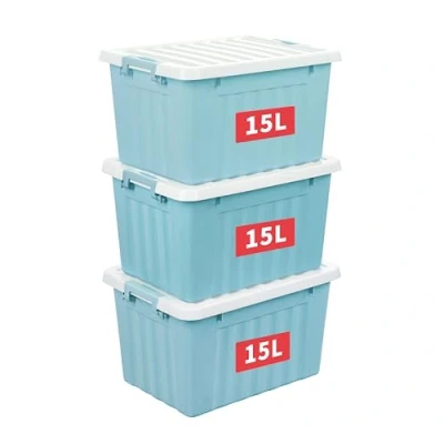Image of Cetomo 15L*3 Aufbewahrungsboxen mit Deckeln, Kunststoff Aufbewahrungsbox Clips, Kunststoffbox, Ordnungsboxen für Zuhause und Büro, BPA frei, Nestbar, Stapelbar, Blau, 15L 3er Pack