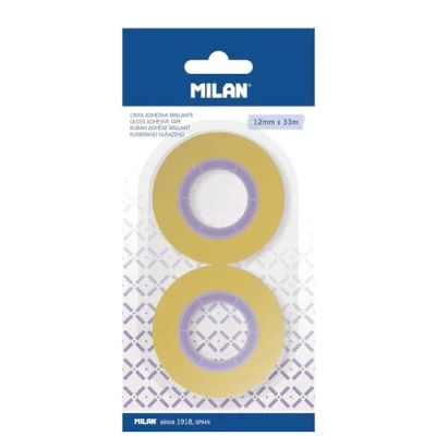 Image of MILAN Blister pack of 2 transparent yellow adhesive tapes 12 mm x 33 m