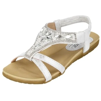 Image of Jo &amp; Joe Ladies Faux Leather Peep Open Toe Sling Back T Bar Dimante Flat Flip Flop Sandals Size 3 8 (UK 7, Silver)