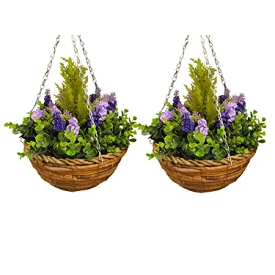 Image of Selections Pack of 2 Artificial Hanging Baskets (Lavender)