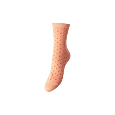 Image of PIECES Women&#039;s PCSEBBY Glitter Long 1 Pack Pattern NOOS Socks, Mock Orange/Detail:Small DOTS in Tangerine Tango, One Size