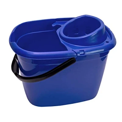 Image of Abbey Plastic Mop Bucket with Wringer 12 Litre Floor for General and Small Area Cleaning Colour Coded Side Lip Easy Pouring Blue