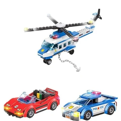 Image of PEBBLE HUG City Police Toy Set, Encourages Creativity and Imaginative Play, Includes Car, Helicopter, Problem Solving Skills, Enhances Motor Skills Coordination