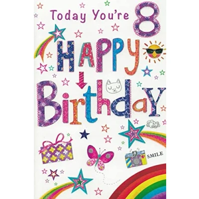 Image of Simon Elvin WONDERFUL COLOURFUL MULTICOLOURED FUN FILLED 8TH BIRTHDAY GREETING CARD