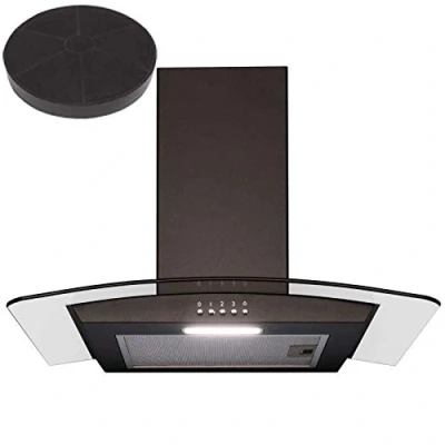 Image of SIA 60cm Curved Glass Black Chimney Cooker Hood Kitchen Extractor &amp; Filter
