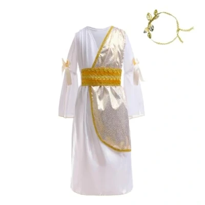 Image of Lito Angels Ancient Greek Roman Goddess Costume Fancy Dress Up Outfits with Gold Laurel Wreath Headband for Kids Girls Age 11 12 Years, White (Tag Number XL)