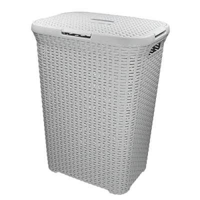 Image of Curver laundry basket 60L 45x34x62 cm, basket, hamper rattan style, square, light grey