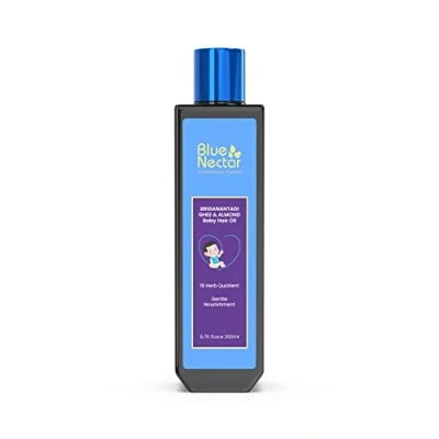 Image of Blue Nectar Ayurvedic Baby Hair Oil with Organic Ghee, Almond Oil, Coconut &amp; Olive for and Scalp (18 Herbs, 200 ml)